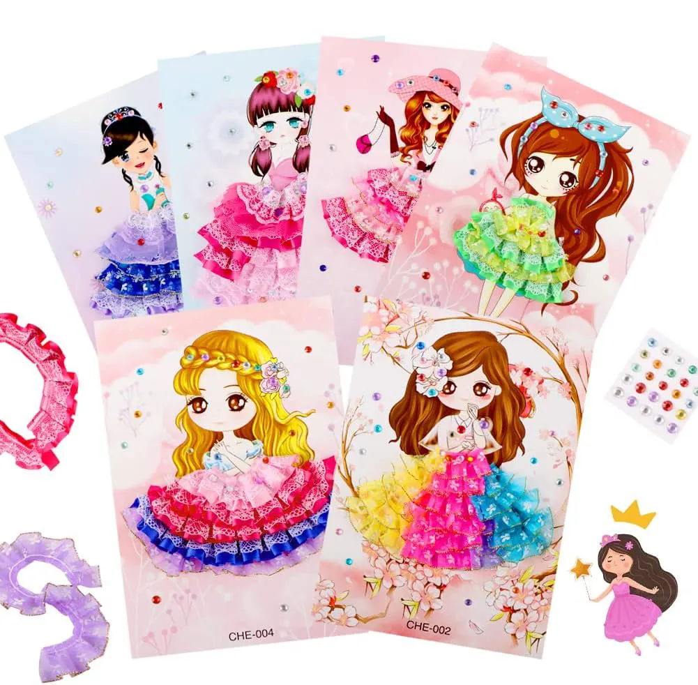 Criativo princesa saia piscando diamante DIY artesanal colando material dos desenhos animados saco artesanal arte kit para crianças