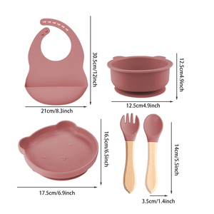 5 PCS BPA gratis cuchara <span class=keywords><strong>para</strong></span> niños pequeños y conjuntos <span class=keywords><strong>de</strong></span> tenedor Bib ajustable, antideslizante en forma <span class=keywords><strong>de</strong></span> oso platos y cuenc - Product Image 2