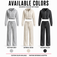 Ensemble de survêtements 2 pièces personnalisés pour femme, en coton bouclette 400 g/m², avec pantalon de survêtement et sweat à capuche court zippé – Fabrication OEM/ODM