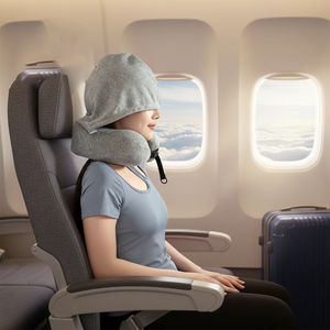 YUE RISE OEM/ODM Oreiller de <span class=keywords><strong>voyage</strong></span> pour le cou en mousse à mémoire de forme, tricoté, avec capuche amovible, mini, pliable et portable, pour l'extérieur, l'<span class=keywords><strong>avion</strong></span>, <span class=keywords><strong>la</strong></span> maison et l'hôtel - Product Image 1