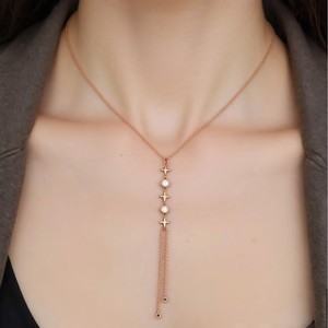 Collar de Moda con Colgante de Cadena en Y Ajustable, Chapado en Oro, de Acero Inoxidable Resistente al Óxido, con Incrustaciones de Circonita Brillante, Regalo para Mujer - Product Image 3