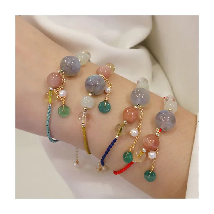 Custom wholesale handmade fashion crystal moonstone natural jades stone beaded bracelets