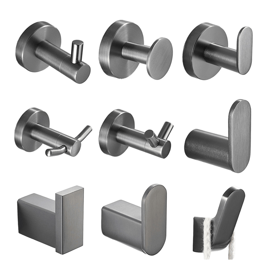 Gun grey bathroom accessories rack storage bathroom hanging clothes toilet SUS 304 Stainless steel hooks
