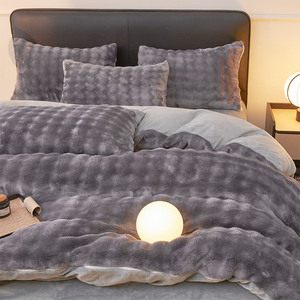 AOYATEX Housse de couette en polaire de lapin chaude pour l'hiver, <span class=keywords><strong>drap</strong></span> en polaire à flocons de neige, ensemble 3 pièces - Product Image 5