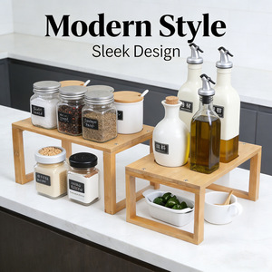 Bamboo Kitchen Storage <b>Rack</b> Two Piece Countertop Spice <b>Rack</b> Multi Function <b>Dish</b> Organizer - Product Image 4