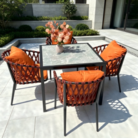 Ensemble de mobilier de jardin moderne en aluminium et corde, chaise et table à manger pour hôtel extérieur, série Simple