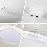 Ventilateur de plafond LED en acrylique blanc simple et de qualité, 3 couleurs, intensité réglable, avec lumières et télécommande, idéal pour chambre d'hôtel
