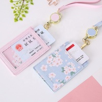 Bogia baru bunga kecil wanita Lanyard Pu kulit ID lencana dompet bisnis ID kartu pemegang dengan kalung tali leher