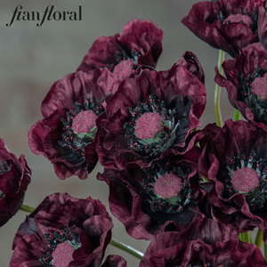 Fiore Artificiale di Papavero in Seta di Alta Qualità, Stelo Singolo 48cm, Colore Bordeaux Vintage per Centrotavola Matrimoniali Fai-da-Te, Decorazioni di Lusso per Bar - Product Image 2