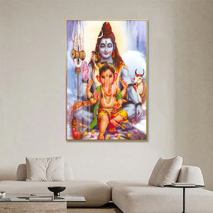 Huamiao 40*60cm père avec enfant famille peinture mur Art hindouisme Shiva Ganesh cadre verre peinture - Product Image 5
