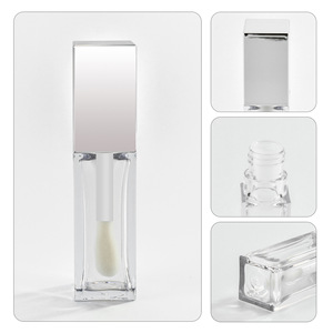 Tubo de Brillo Labial Cuadrado de PETG de Alta Calidad, 9.5 ml, Botella de Brillo Labial de Gran Capacidad con Cabezal de Cepillo, Envase Plateado para Suero Labial, Caja Cosmética Vacía - Product Image 3