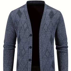Livraison directe Cardigan boutonné à col en V pour hommes, pull tricoté tendance et élégant, veste pull décontractée pour hommes. - Product Image 1