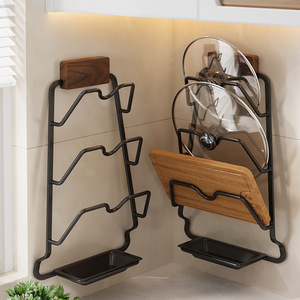 Walnut Wood Pot Lid Rack Wall Mounted Multi Functional Cutting Board Holder Storage Rack Easy Cleaning Kitchen Organizer - Product Image 1