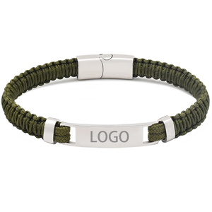 Fashion Personalized Engraved 18K Gold Plated Stainless Steel ID Braided Nylon Cord <strong>Rope</strong> Trendy Gift <strong>Bracelet</strong> for <strong>Men</strong> Magnetic - Product Image 1