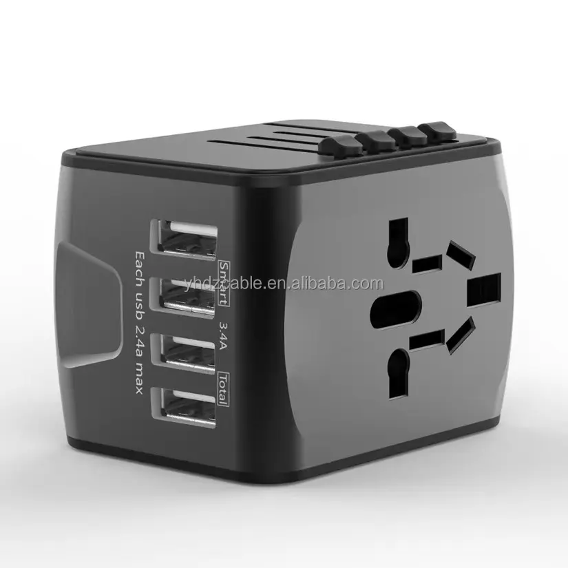 EU UK EUA AU multi-porta universal cabeça de carregamento 4USB World travel carregador rápido 5V3.4A adaptador AC