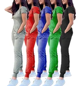 ファッション作業服衣類しわ防止耐水性ソフトファブリックナーススクラブ病院医療制服スクラブトップジョガーパンツ - Product Image 1