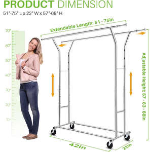 Perchero de Ropa de Doble Barra Resistente, Capacidad de Carga de 400 Libras, Percheros Rodantes para Colgar Ropa, Perchero Comercial para Ropa - Product Image 6