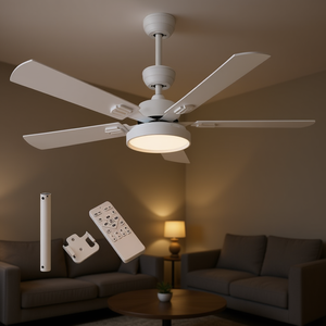 Ventilatore da Soffitto LED Moderno da 52 Pollici con Luce Dimmerabile, 5 Pale, Telecomando, Motore DC, Montaggio a Soffitto, Illuminazione Interna Bianca - Product Image 2