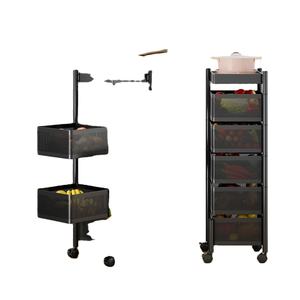 Fruit Vegetable <b>Basket</b> Kitchen Rotating Storage Rack 5 Rolling Cart Top Tray <b>Large</b> Metal Wire Square <b>Basket</b> Sustainable Modern - Product Image 1