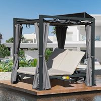 Outdoor-Tagesliege mit Baldachin und Vorhängen, Aluminium-Doppelliege für Terrasse, Wetterfest für Hinterhof, Poolbereich, Garten und Rasen