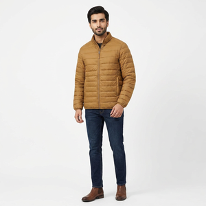 2025 Custom Men's Down Padded Winter <b>Jacket</b> Hooded Windbreaker in <b>Denim</b> Fabric Warm Work Set - Product Image 1