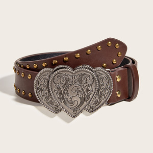 Cinturón de PU con Hebilla de Aguja y Textura Marrón Estilo Vintage Europeo Americano, Diseño de Estampado Especial para el Día a Día de la Chica Moderna - Product Image 4