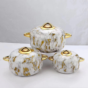 3Pcs 1L 2L 3.5L Insulated Casserole Round Gold Disc <strong>Knob</strong> Stackable Thermal Serving Dish Muslim Holiday Event Africa Catering Pot - Product Image 2
