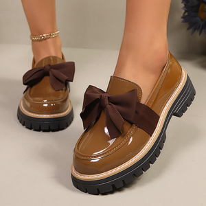 2026 New Women PU Solid Color Bowknot Slip-on Loafers Rubber Chunky Heel Sexy Casual Plus Size Daily <b>Shoes</b> - Product Image 1