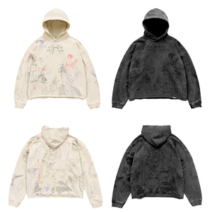 Chất lượng cao tùy chỉnh Allover DTG in axit rửa Áo Thun Hoodie Boxy phù hợp với đường phố mặc đau khổ Hoodies biểu tượng tùy chỉnh cho nam giới - Product Image 2