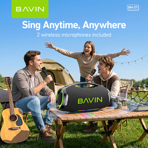Altavoz <span class=keywords><strong>para</strong></span> Fiestas BAVIN BM57 de 450W, Micrófono Inalámbrico Dual, Batería de 40000mAh, BT5.3, Altavoz Portátil <span class=keywords><strong>para</strong></span> Exteriores, Luz RGB, Karaoke, Linterna, OEM - Product Image 4