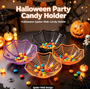 Conteneur en plastique réutilisable style toile d'araignée pour bonbons d'Halloween, idéal pour le rangement des friandises de la fête des démons - Product Image 1