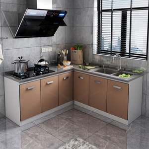 Mueble de Cocina Modular de Diseño Moderno, Juego Completo, Estructura de Acero Inoxidable, Puerta de Vidrio, Bisagras de Mármol, para Apartamento - Product Image 5