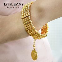 Bracelet de luxe multi-couches pour femme, motif islamique, avec perles en or 18 carats et pièces de monnaie Lira – Nouvelle collection très prisée