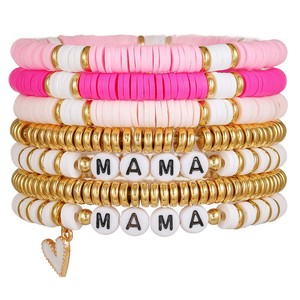 Mama Letter <b>Beaded</b> <b>Bracelet</b> Set Stackable Polymer Clay Jewelry Gift for Women Unisex Fashion Accessories Yiwu Origin - Product Image 2
