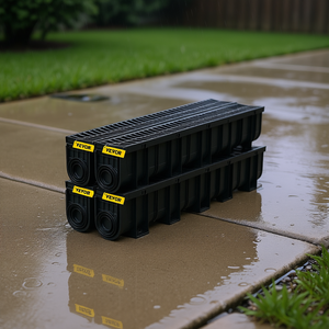 Système de drainage Vevor, canal de drainage 5,9x7,5 pouces, grille en plastique noire, drain de sol pour garage, lot de 4, pour jardin et allée. - Product Image 2