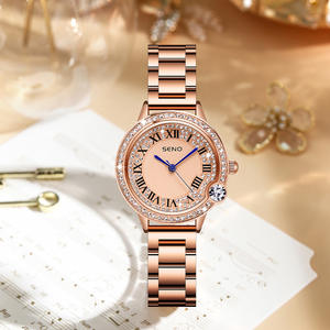 Reloj de Cuarzo para Mujer Seno, Correa de Acero Inoxidable Color Oro Rosa, Esfera Analógica, Resistente al Agua 3Bar, Caja con Cristales de Moda, Cierre Oculto - Product Image 5
