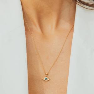 FUAMAY Dainty liontin mata zirkon, perhiasan berlapis emas 18K kalung perak Sterling 925 jimat mata wanita - Product Image 3