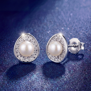 Vintage Textured Cluster Freshwater Pearl <b>Studs</b> <b>Silver</b> Plated Copper Jewelry for Women Anniversary Fashion Earrings - Product Image 5