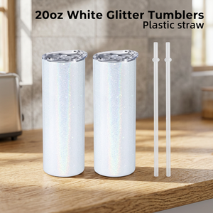 USA Stock Stainless Steel 20oz White Glitter Vacuum Insulated Double Wall Tumbler with Lid and <b>Straw</b> - Product Image 3