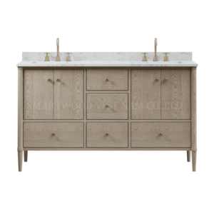 Gabinete de baño de ceniza gris de pie, conjunto de gabinete de lavabo integrado, tocador de baño, encimera de piedra artificial - Product Image 5