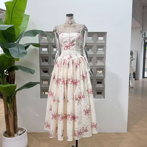 Factory Wholesale Summer New Long <strong>Skirt</strong> Women's <strong>Suspender</strong> square Collar Floral Print Elegant and Fashionable Dress - Product Image 5