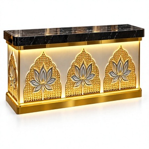 Buffet moderne classique illuminé en or |   Station de restauration décorative Lotus Arch avec dessus en acier inoxydable - Product Image 1