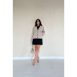 Camisa informal de popelina a cuadros beige con botones para mujer, blusa de uso diario - Product Image 4