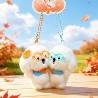Lot de porte-clés Kawaii en forme de chien blanc, avec breloque en peluche chiot Bichon Frisé, chaîne à billes et fermoir étoile mousqueton pour sac et sac à dos