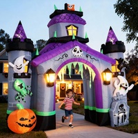 Arche gonflable d'Halloween pour l'extérieur, décorée de fantômes et de citrouilles, éclairée par des LED, décoration de jardin, décor de fête gonflable, imperméable