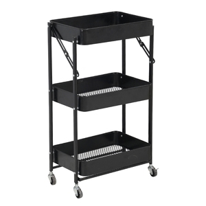 Carrello Portaoggetti Pieghevole a 3 Ripiani <span class=keywords><strong>in</strong></span> <span class=keywords><strong>Metallo</strong></span> con Vassoi Rimovibili, Moderno Carrello Mobile per Cucina - Product Image 3