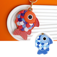 Porte-clés en cuir poisson-clown mignon, porte-clés personnalisé en cuir avec dragonne et breloque de sac, cadeau artisanal fait main