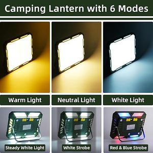 Lampe de camping LED rechargeable 6 modes, blanc chaud, rouge, bleu, stroboscopique, avec support métallique pliable pour la pêche, la réparation et les situations d'urgence - Product Image 2