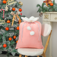 Sac cadeau de Noël en tissu peluche/minky écologique et recyclable, avec cordon de serrage, pour bonbons, à sublimation vierge, sacs du Père Noël avec pompons