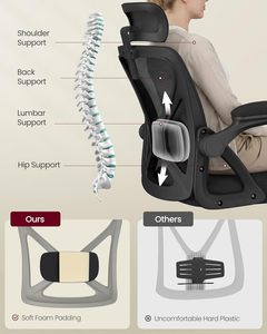 Chaise de bureau ergonomique en maille VASAGLEA avec support lombaire réglable, appui-tête, fonction d'inclinaison 90-105°, siège large et accoudoirs relevables - Product Image 4